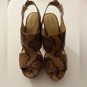 New In Box Lauren Ralph Lauren Heels Python Print Size 10B. Heel Height 4”.